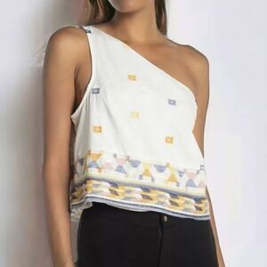 Free People $98 One Shoulder Embroidered Cotton White Bali Baby Top Wome…